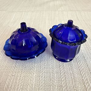 Antique Cambridge Colonial 2630 Toy Sugar Bowl Covered Butter Cobalt Blue Glass